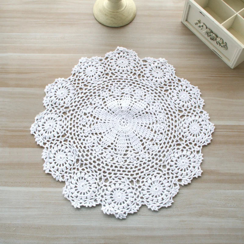 Hand Crocheted Cotton Lace Doily – Vintage Round Table Mat