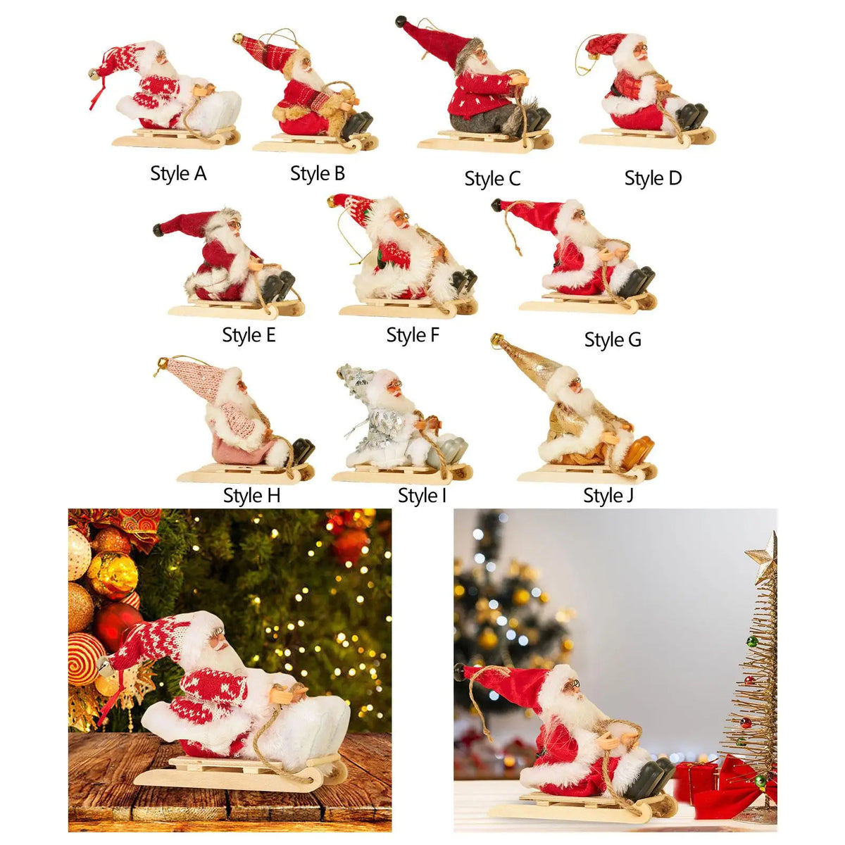 Santa Claus Sledge Figurine | Plush Christmas Table Ornament