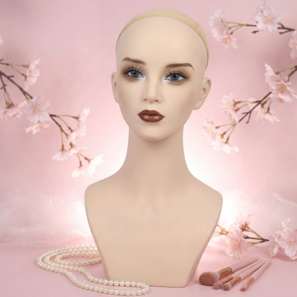 Flesh-Toned Mannequin Head with Shoulders | Wig Display