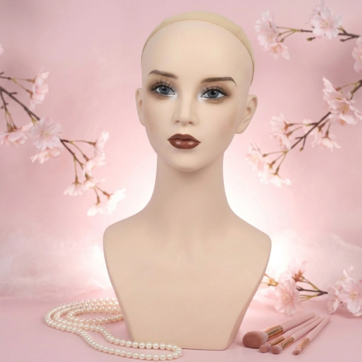 Flesh-Toned Mannequin Head with Shoulders | Wig Display