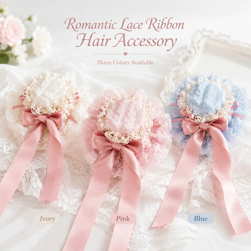 Vintage Lolita Lace Bonnet with Satin Ribbon Bow – 3 Colors