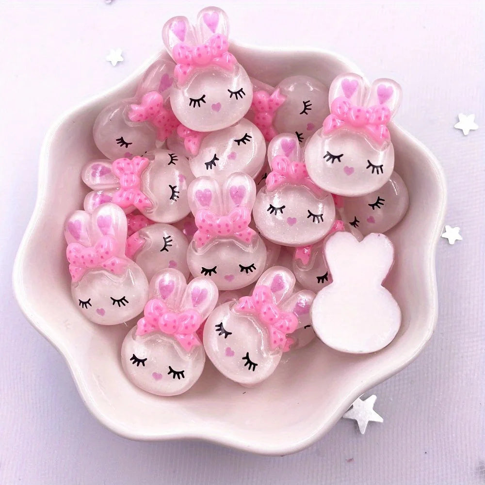 20-Pc Resin Glitter Rabbit Bowknot Cabochons for Crafts & Scrapbook