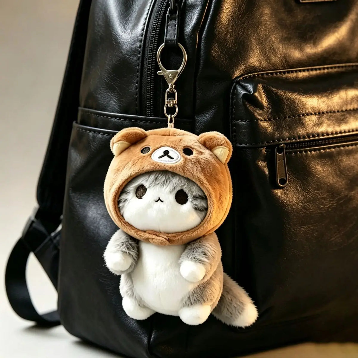 Cute Gray Plush Cat Keychain – Kawaii Kitten Bag Charm