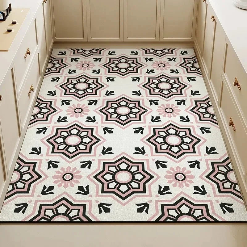 Vintage Floral Tile Non-Slip Washable Floor Mat Rug