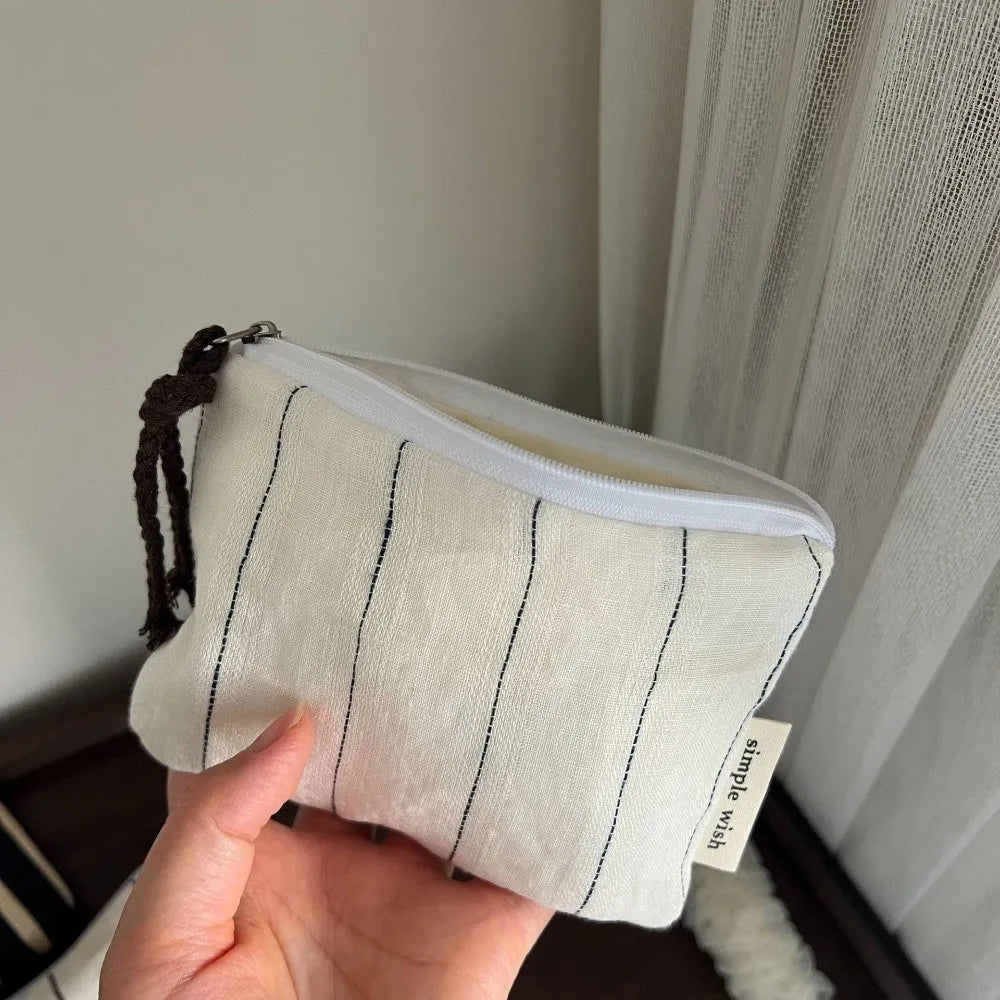 Cotton Canvas Mini Coin Purse – Striped & Polka Dot Pouch