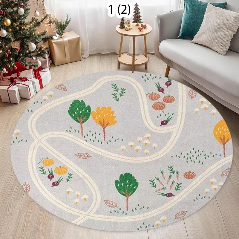 Round Kids Play Rug – Animal & City Road Educational Mat