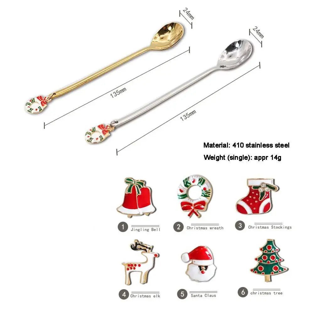 Christmas Coffee Spoon Set – Stainless Steel Holiday Pendants