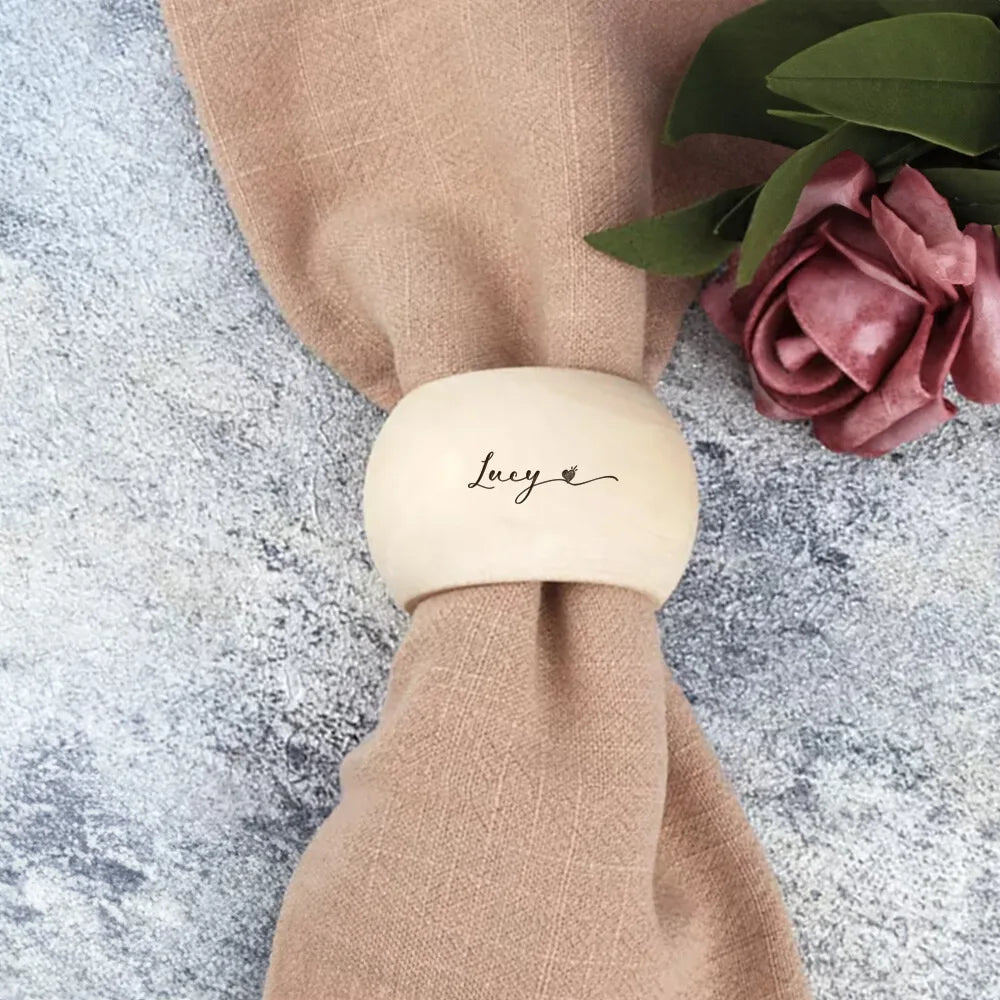 Personalized Engraved Wooden Napkin Rings – Custom Name Gift
