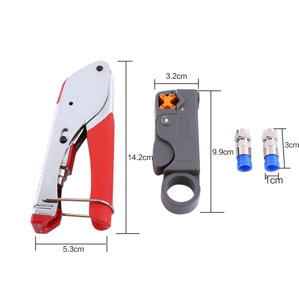 RG6/RG59 Coaxial Cable Stripper & Compression Crimping Tool Kit