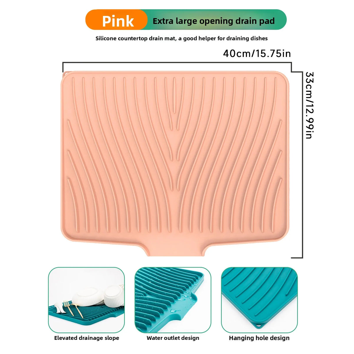 Silicone Dish Drying Mat – Food-Grade Sloped Drain Pad 40/50CM