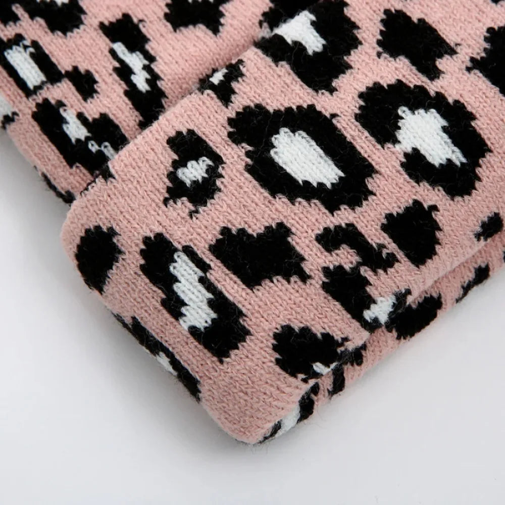Leopard Print Jacquard Knit Beanie | Unisex Winter Skullcap