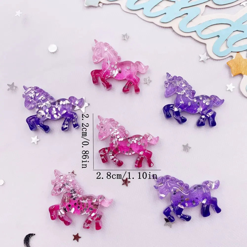 6-Pack 3D Glitter Resin Unicorn Flatback Gems for DIY Crafts