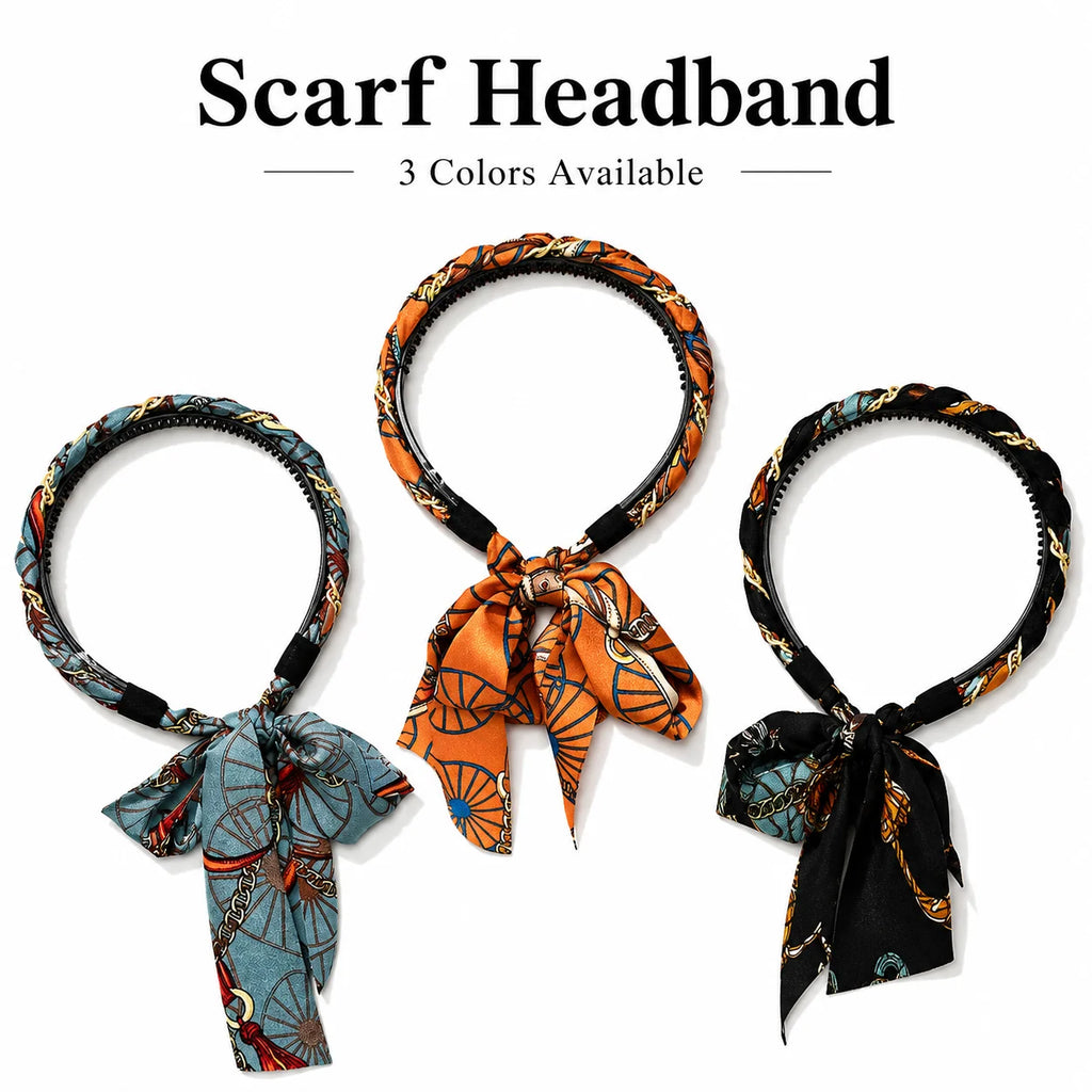 Women's Printed Scarf Bow Headband – Non-Slip Braided Hairband