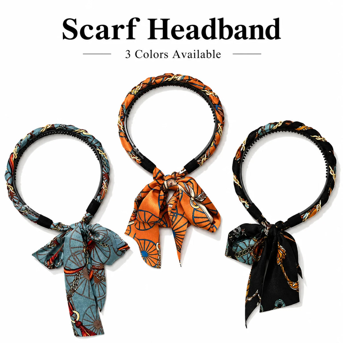 Women's Printed Scarf Bow Headband – Non-Slip Braided Hairband