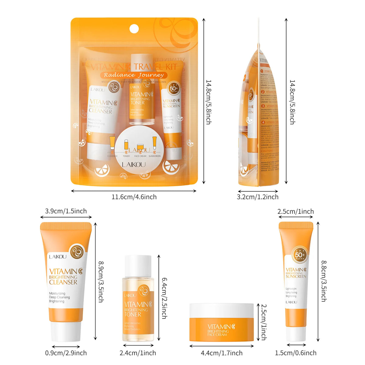 LAIKOU Vitamin C 4-Piece Skin Care Set with SPF 50+ Sunscreen