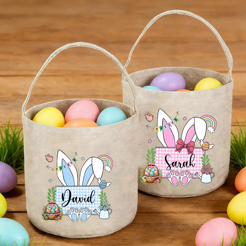 Personalized Easter Basket – Custom Bunny Egg Hunt Bag for Kids