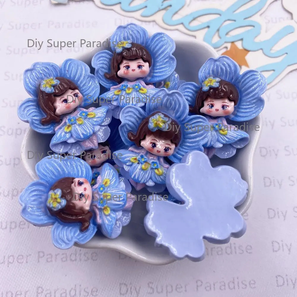 6-Piece Kawaii Resin Flower Girl Flatback Figurines for DIY Crafts