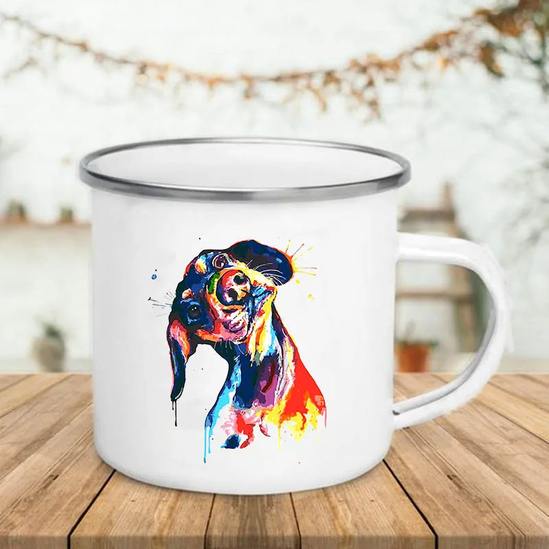Watercolor Dog Print Enamel Camping Mug 360ml | Dog Lover Gift