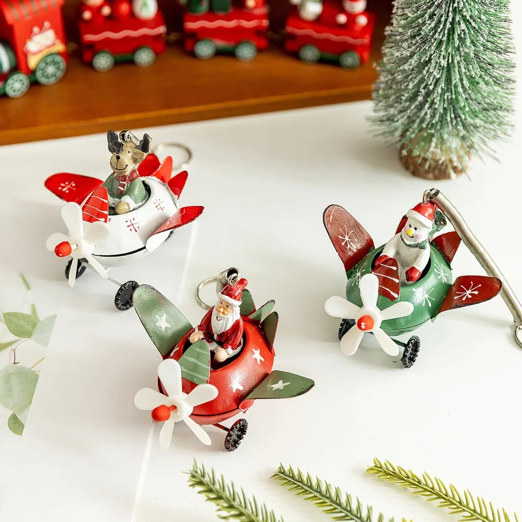 Metal Airplane Christmas Ornament – Santa, Snowman & Reindeer