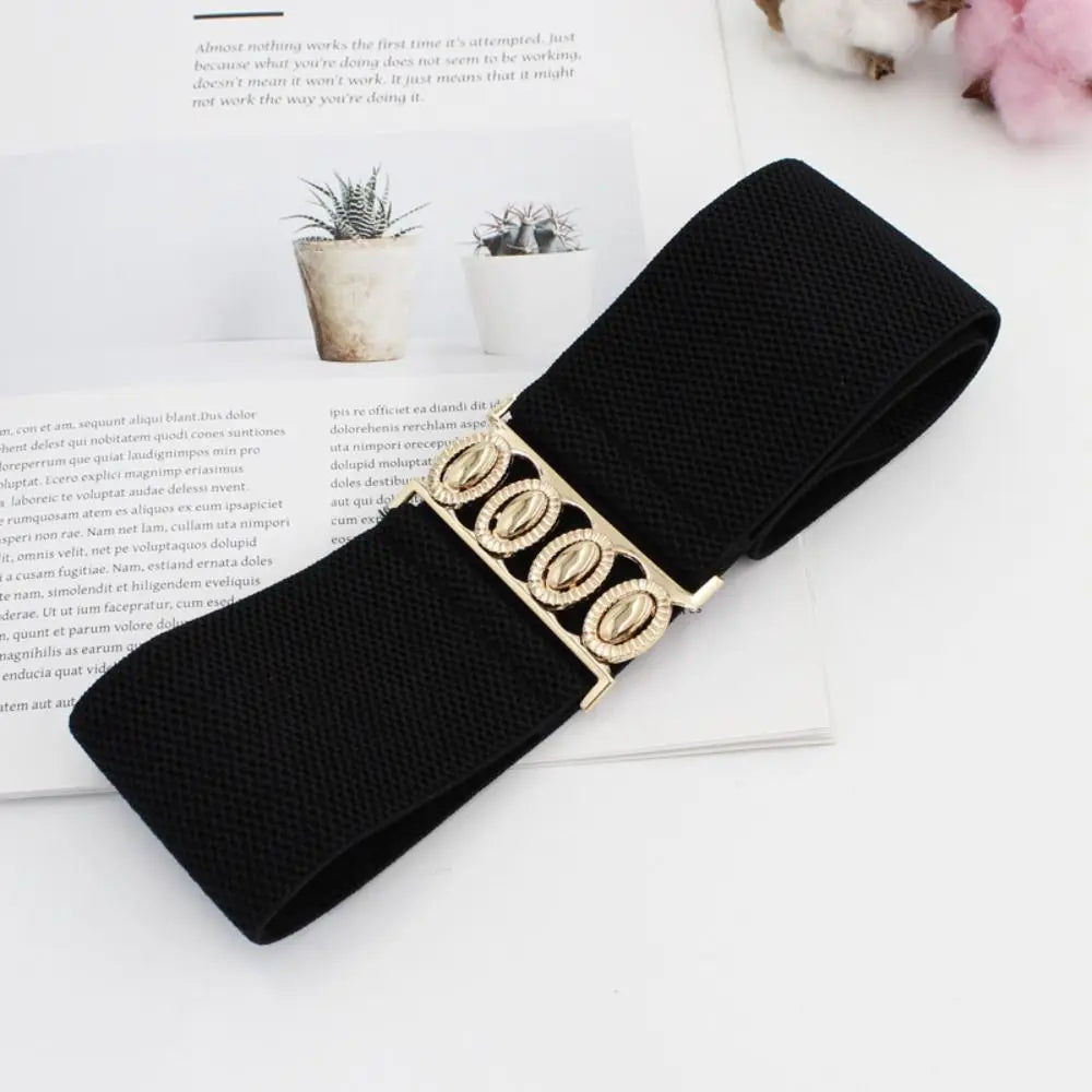 Women's Wide Elastic Waist Belt with Metal Buckle – 3 Colors