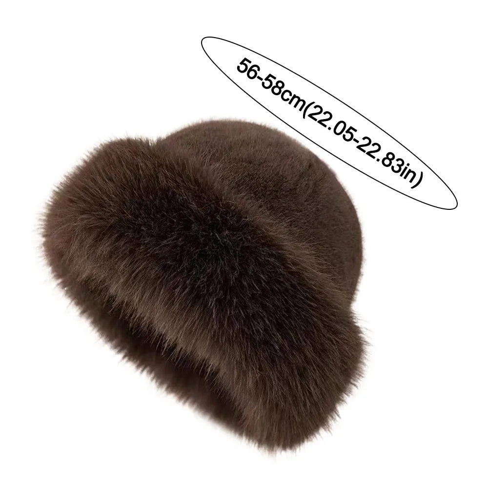 Fluffy Faux Fur Plush Bucket Hat – Windproof Winter Panama Cap
