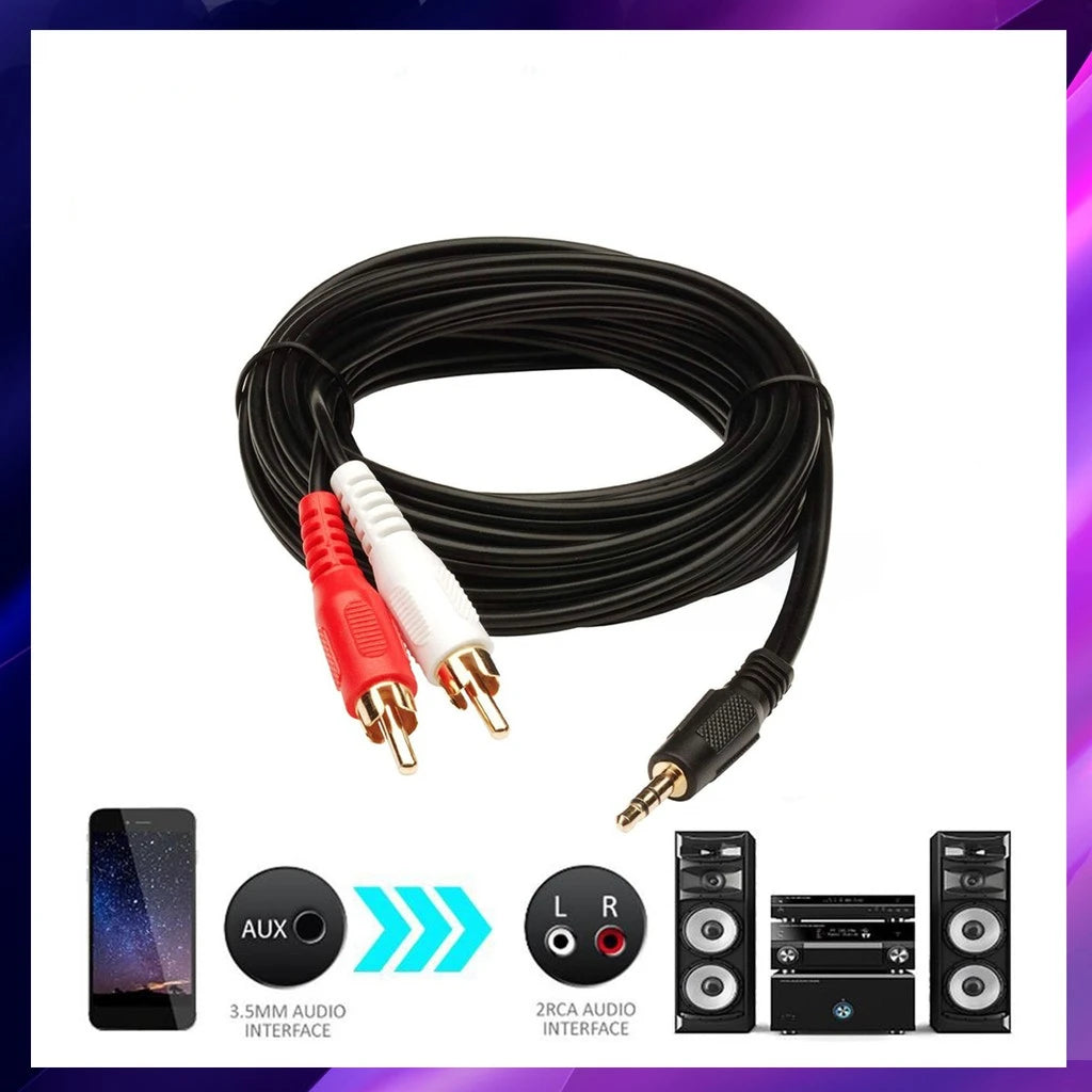 1M 3.5mm to 2 RCA Male Stereo Audio AUX Cable – 1 Metre