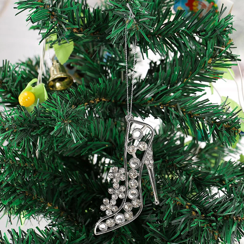 Silver Rhinestone Christmas Ornament Set – 3 Hanging Pendants