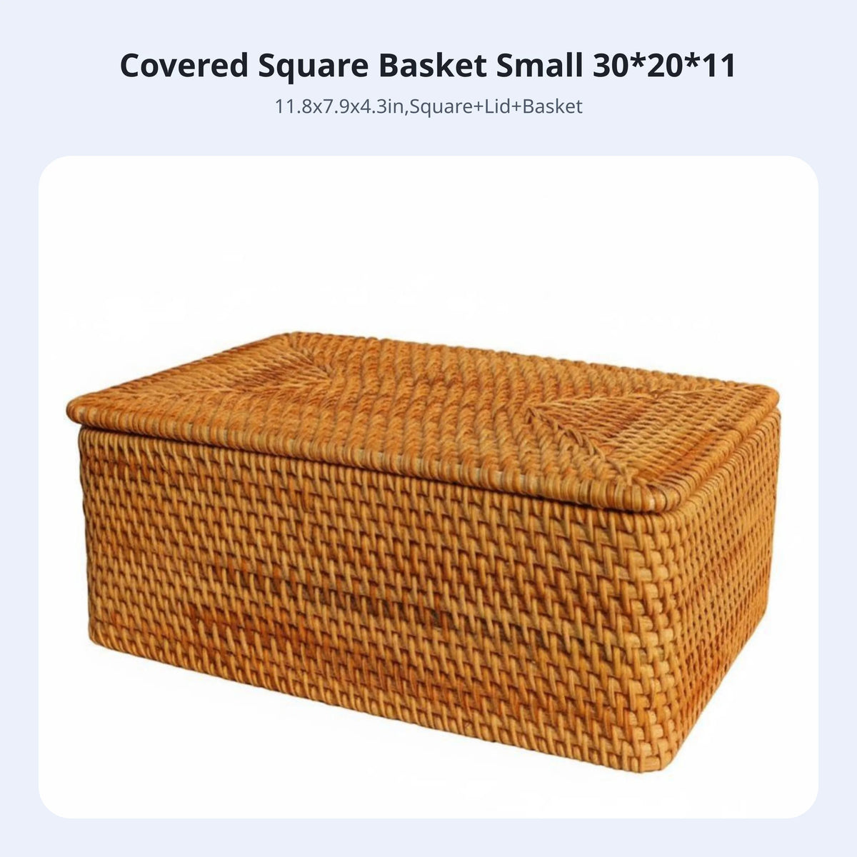 Rectangular Wicker Storage Basket with Lid & Handles