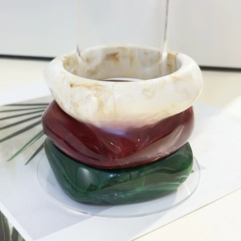 Punk Chunky Resin Bracelet Set – Marble Wide Cuff Bangles