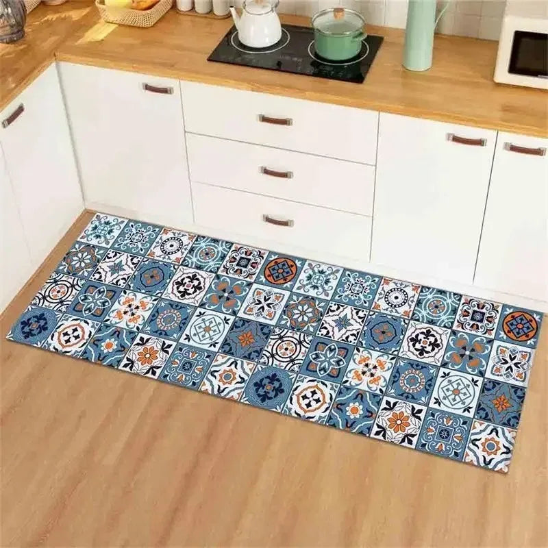 Waterproof Anti-Slip Kitchen Floor Mat – Floral Polyester Rug