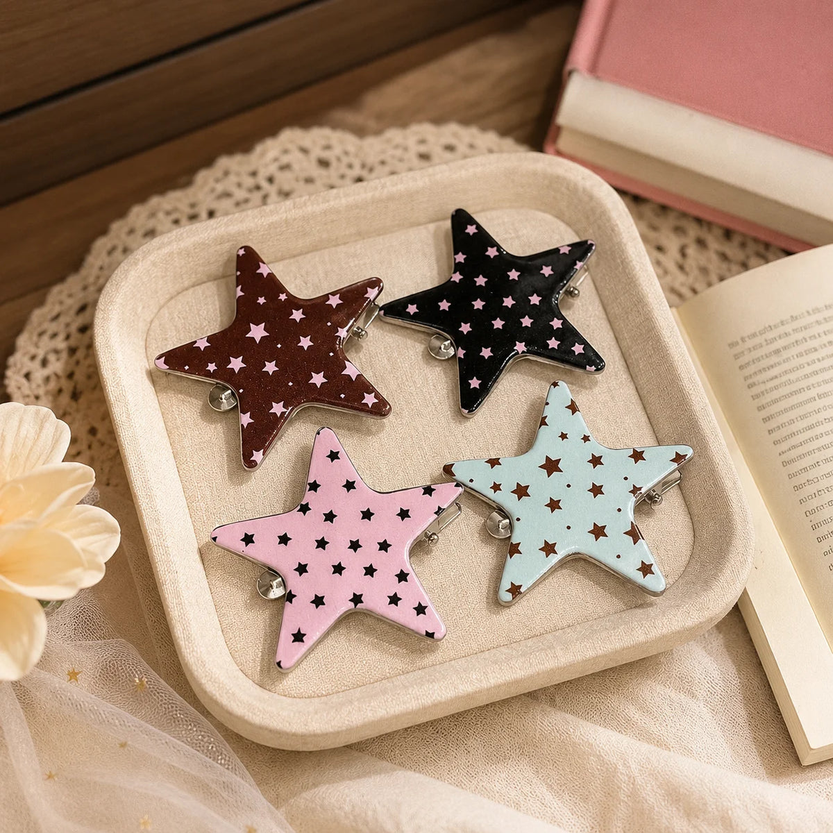 4-Pack Star Print Acrylic Hair Clips – Women's Barrettes Set