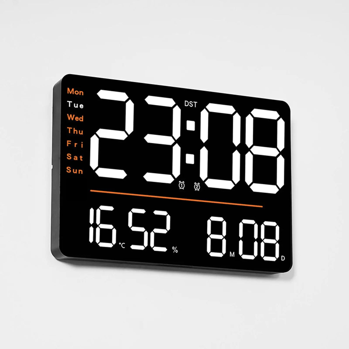 Large LED Digital Wall Clock with Date, Temperature & Alarm