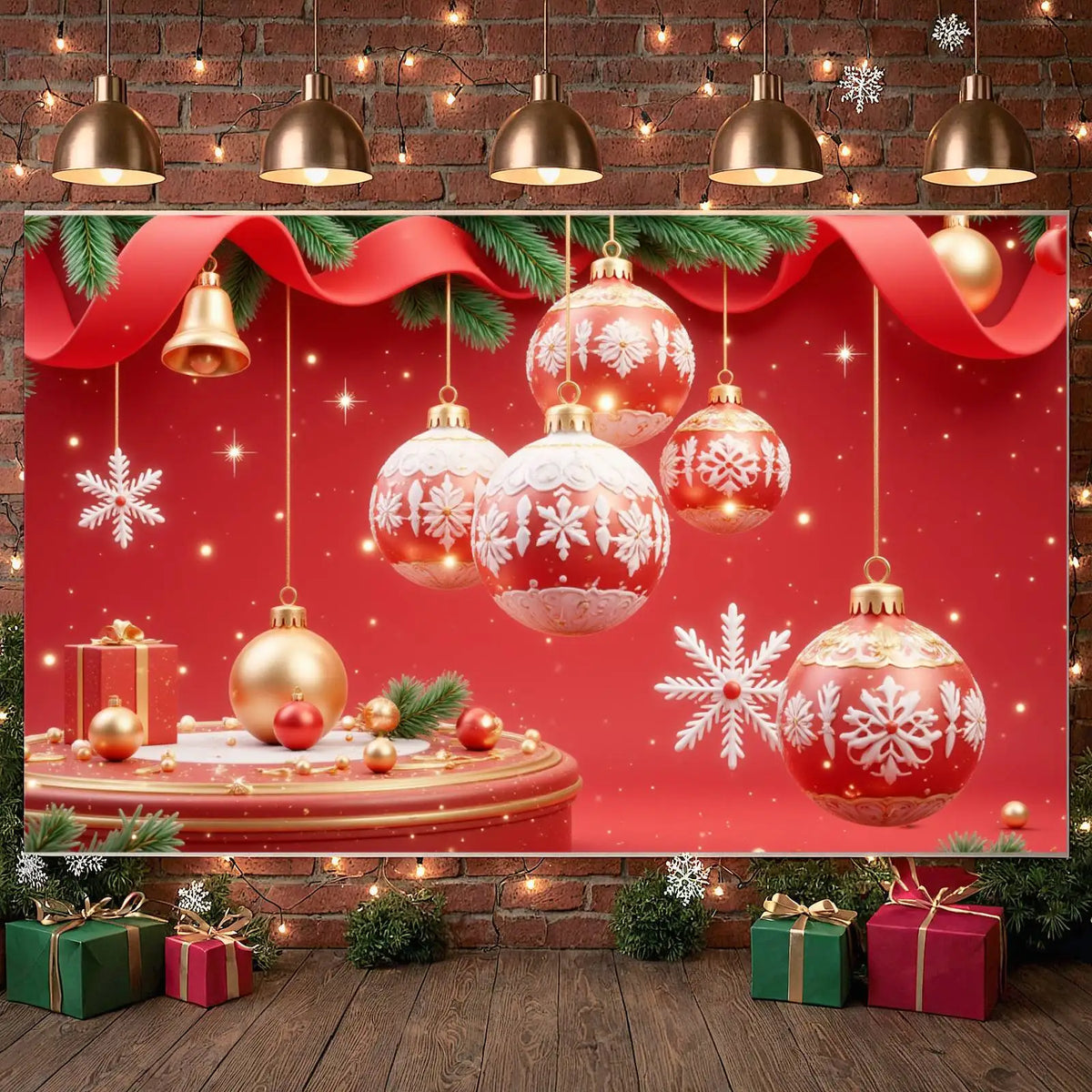 Christmas Snowflake Backdrop Banner – 180×110cm Holiday Decor
