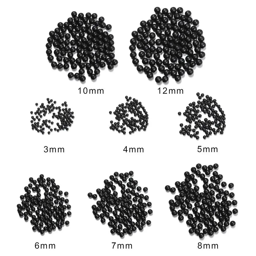 Black Plastic Fishing Beads 100PCS – Round Stop Beads 3–12mm