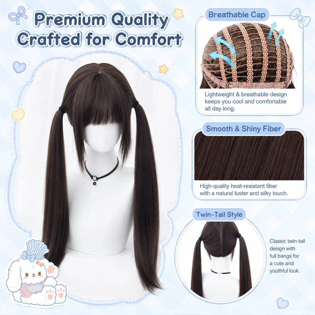 Long Straight Double Ponytail Lolita JK Cosplay Wig – Synthetic
