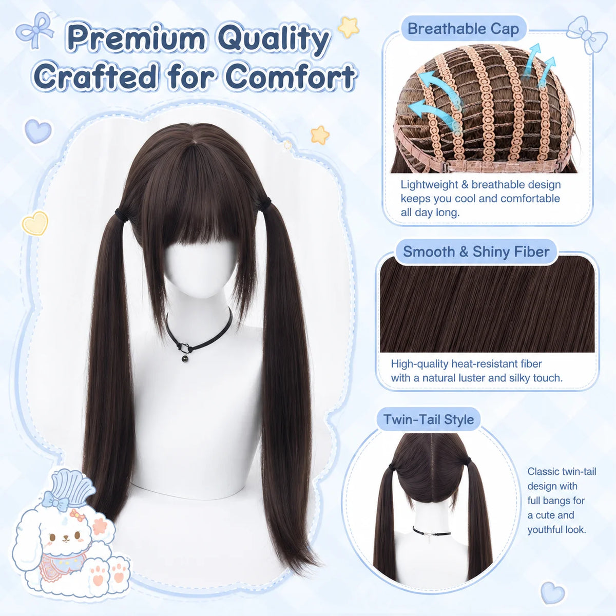Long Straight Double Ponytail Lolita JK Cosplay Wig – Synthetic