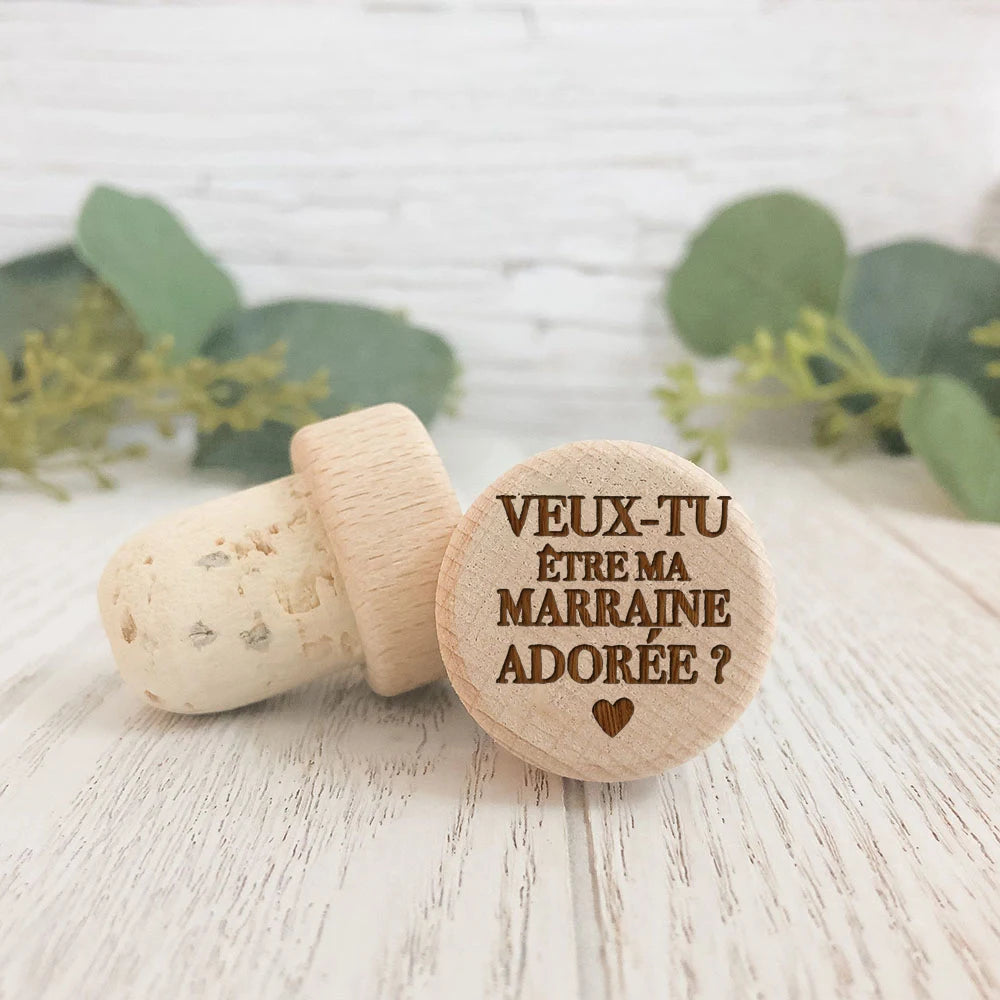 Godparent Request Wood Wine Stopper | Baby Announcement Gift