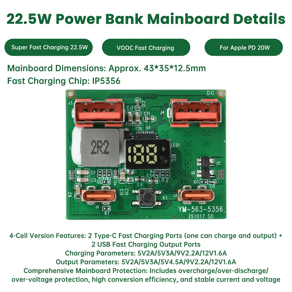 22.5W DIY Power Bank Module – PD, QC & VOOC Fast Charging