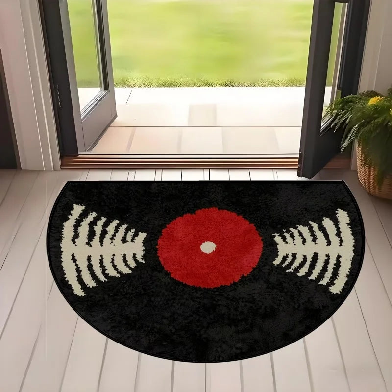 Vintage Vinyl Record Semi-Circular Doormat | Retro Music Rug