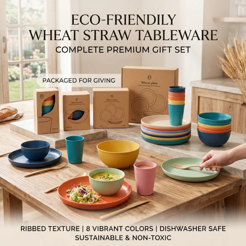 Wheat Straw Dinnerware Set – Eco-Friendly Plates Cups Bowls