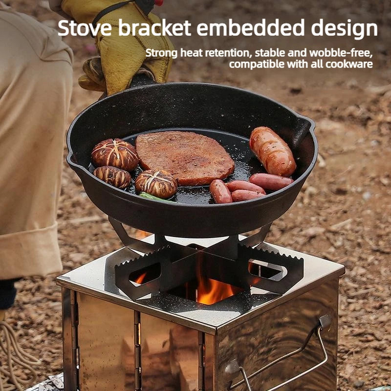 Folding Stainless Steel Charcoal Camp Stove & BBQ Grill