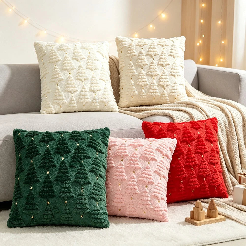 VIKAMA 3D Fluffy Christmas Tree Throw Pillow Cover | Xmas Decor