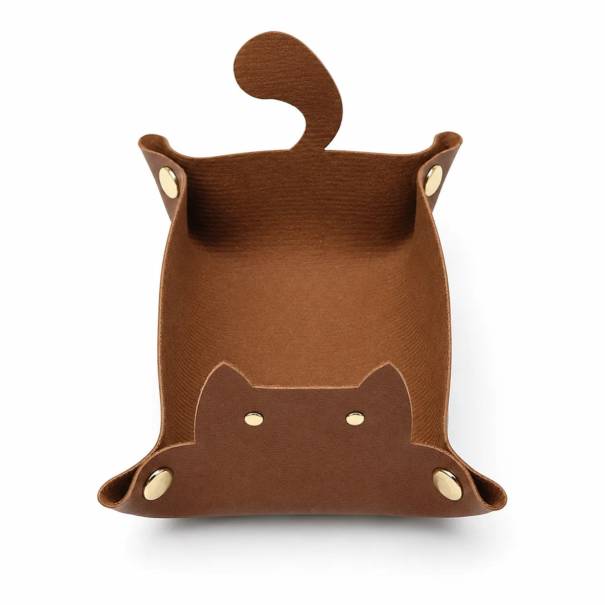 Cute Cat Shaped PU Leather Valet Tray | Foldable Desk Organizer
