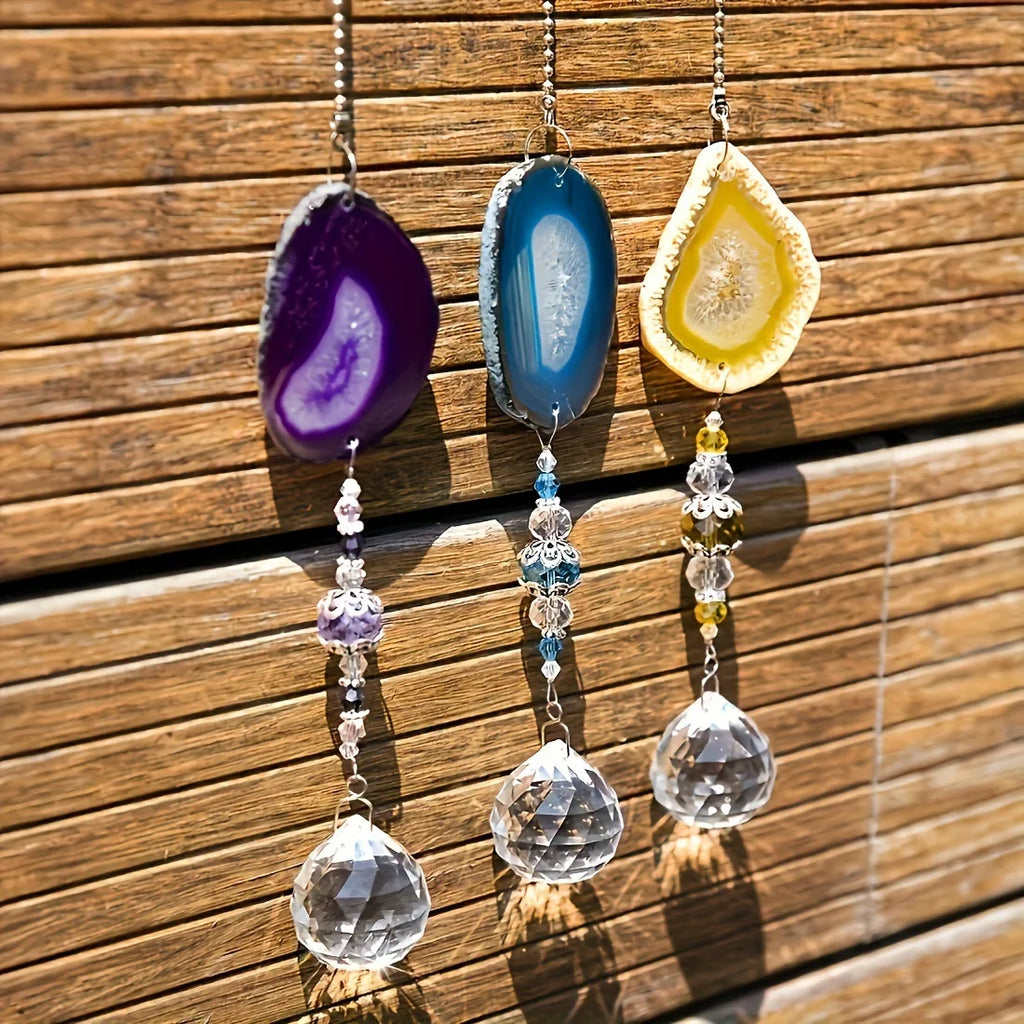 Agate Suncatcher with 30mm Crystal Ball | Geode Window Ornament