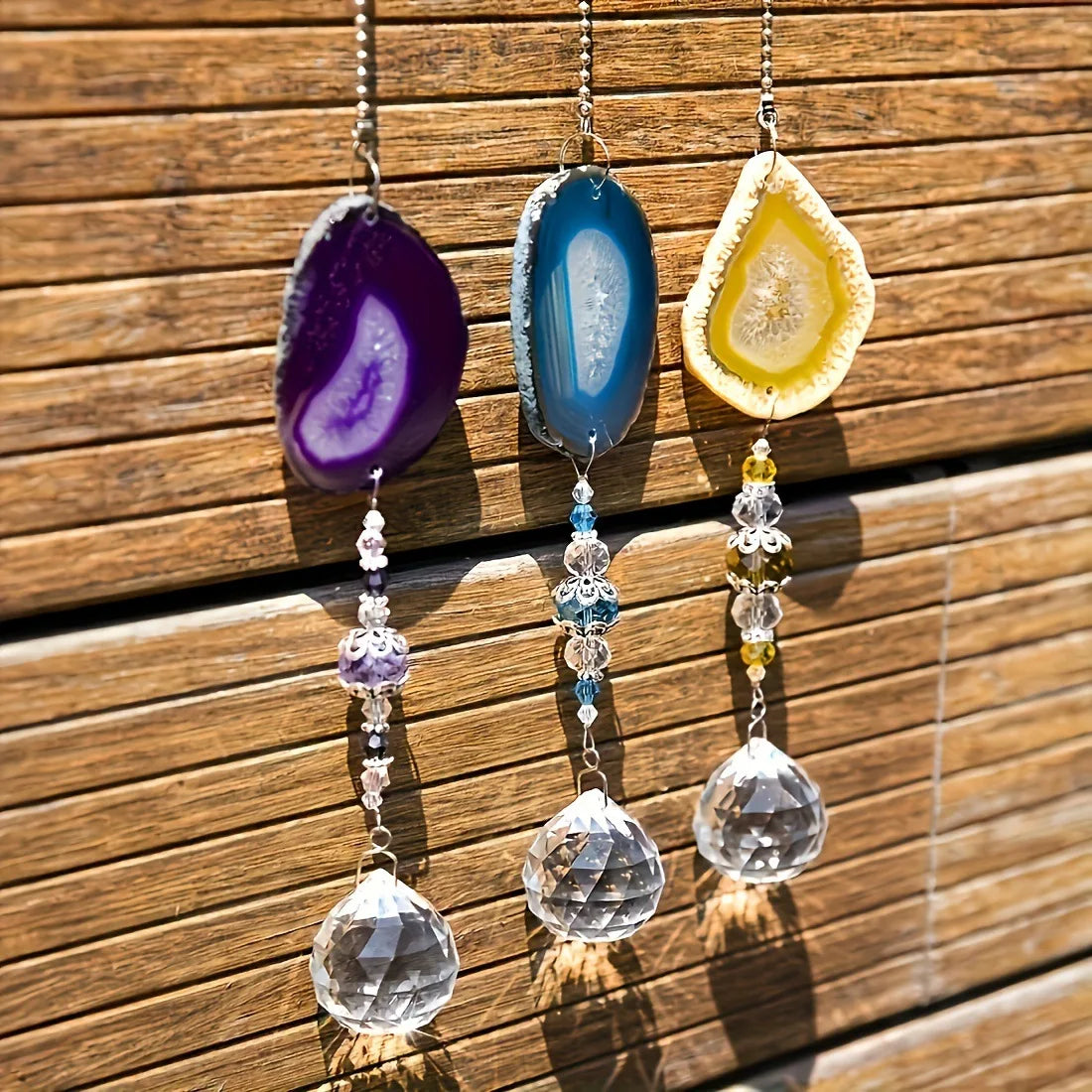 Agate Suncatcher with 30mm Crystal Ball | Geode Window Ornament