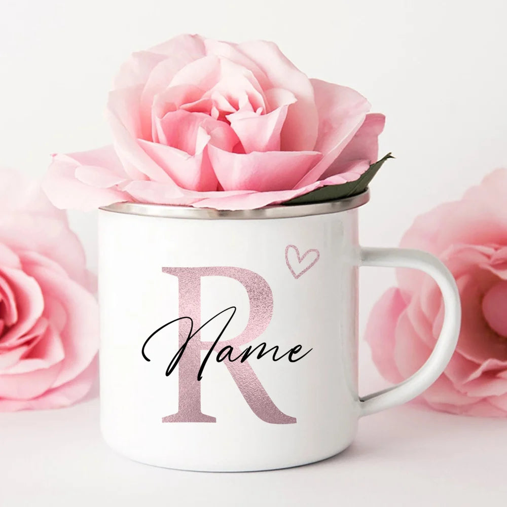 Personalized Heart Initial Enamel Mug | Custom Name Coffee Cup