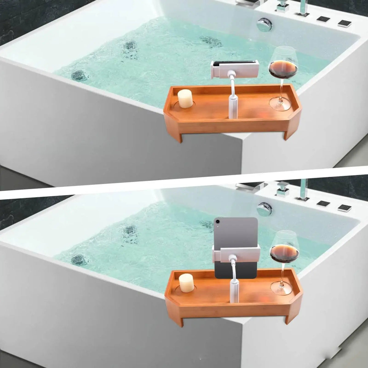 Bath Pillow & Bamboo Bathtub Tray Set – Non-Slip Spa Kit