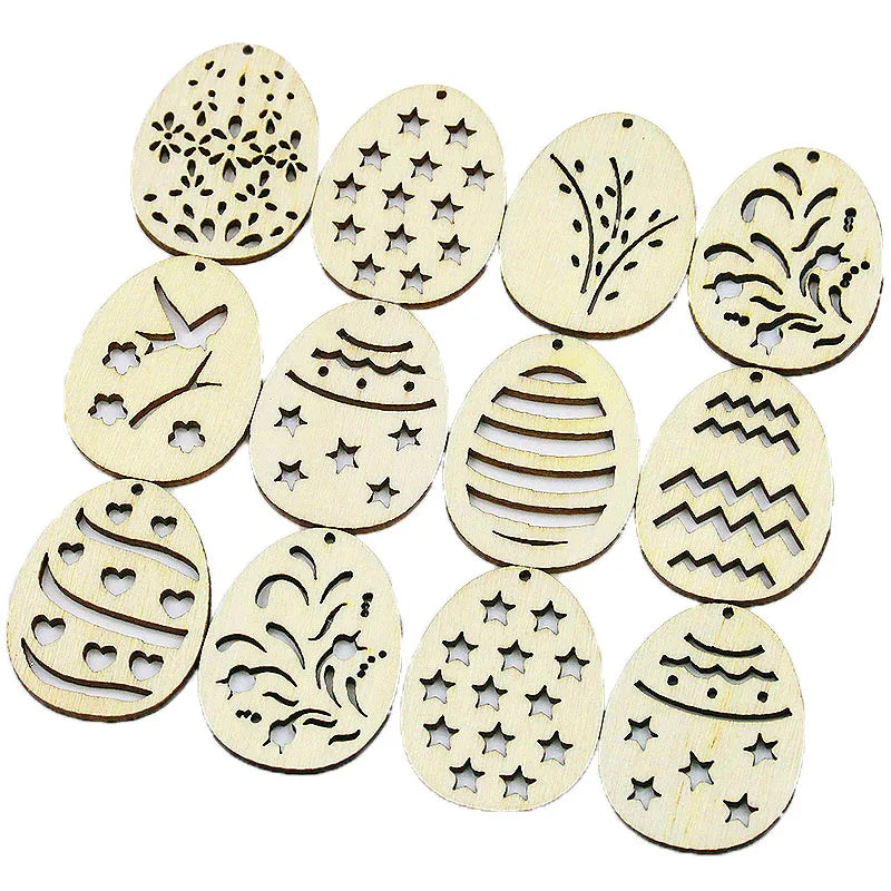 50-Pack Hollow Wooden Easter Eggs 37x28mm – DIY Pendants