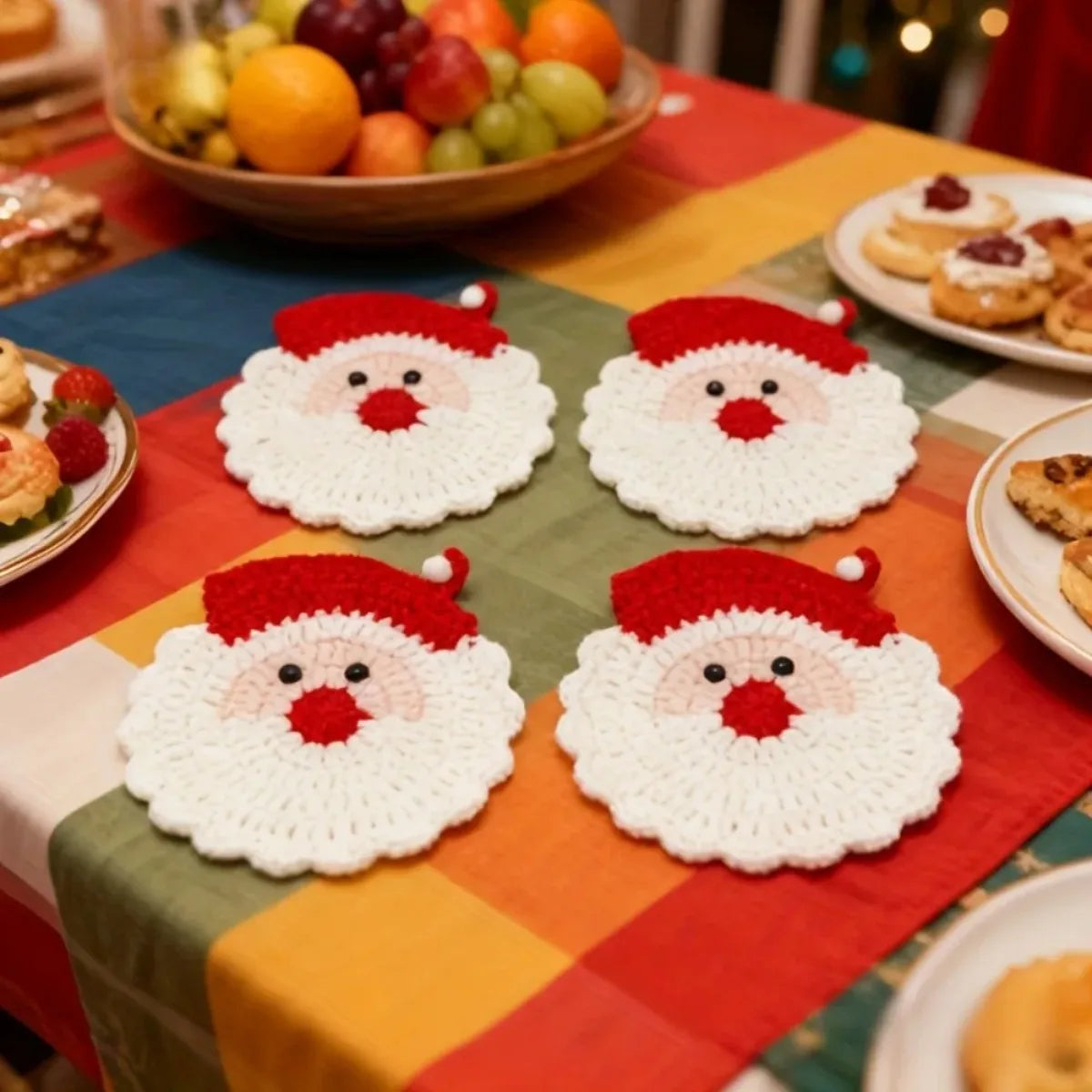 Santa Claus Crochet Coasters – Festive Christmas Table Set