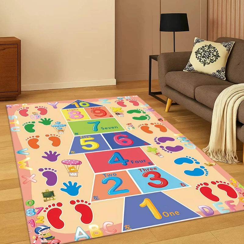 Kids Hopscotch Play Rug – Non-Slip Cartoon Area Rug